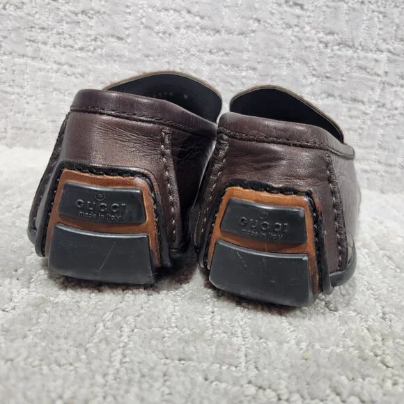 Gucci 101133 Mens Size US 8D Dark Brown Leather Gold Horsebit Driving Loafers - Picture 5 of 13